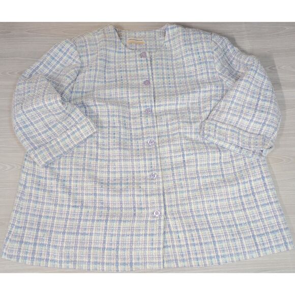 Vintage Alfred Dunner Jacket Plus Size 3X XXX PLaid Button Front Up Down Pastels - Picture 1 of 6